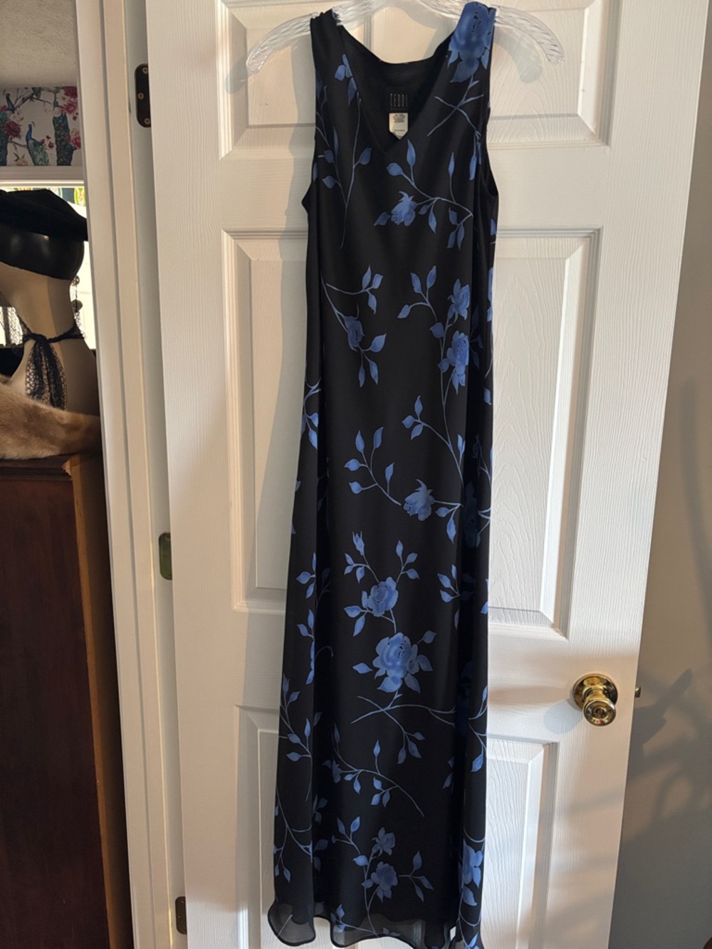 Teddi Black Maxi Dress with Blue Floral Motif